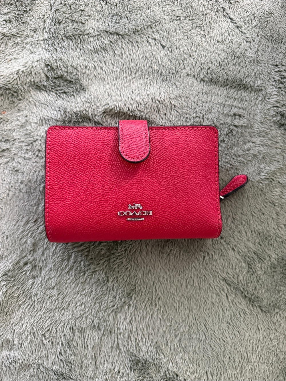 COACH Red Pebbled Leather Snap Wallet